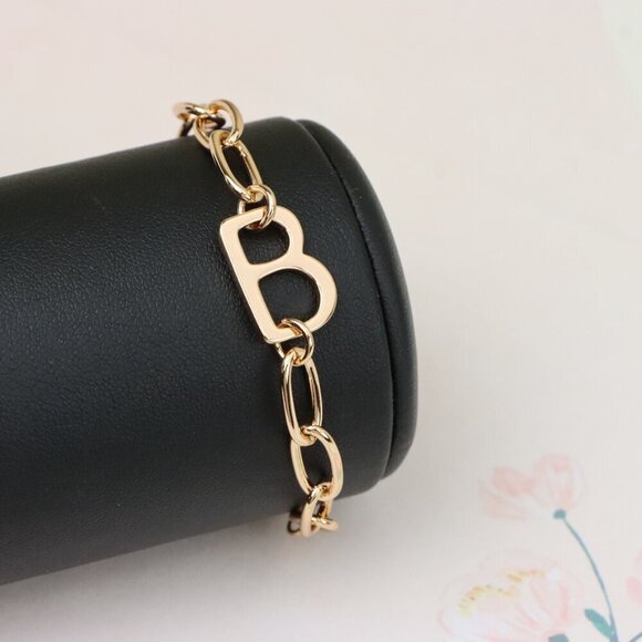 "Rose Gold Bracelet with Bold 'B' Initial and Elegant Chain Links, XPBL0997 - Picture 9 of 12